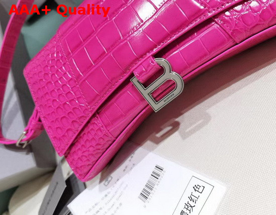 Balenciaga Hourglass Sling Bag Shoulder Bag in Bright Pink Shiny Crocodile Embossed Calfskin Replica