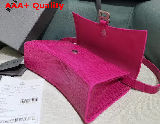 Balenciaga Hourglass Sling Bag Shoulder Bag in Bright Pink Shiny Crocodile Embossed Calfskin Replica