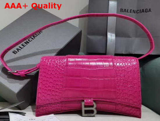 Balenciaga Hourglass Sling Bag Shoulder Bag in Bright Pink Shiny Crocodile Embossed Calfskin Replica