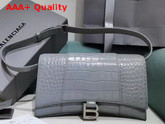 Balenciaga Hourglass Sling Bag Shoulder Bag in Grey Shiny Crocodile Embossed Calfskin Replica