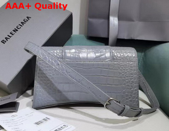Balenciaga Hourglass Sling Bag Shoulder Bag in Grey Shiny Crocodile Embossed Calfskin Replica