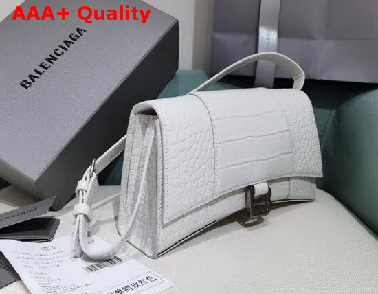 Balenciaga Hourglass Sling Bag Shoulder Bag in White Shiny Crocodile Embossed Calfskin Replica