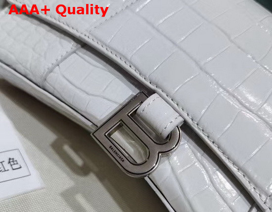 Balenciaga Hourglass Sling Bag Shoulder Bag in White Shiny Crocodile Embossed Calfskin Replica