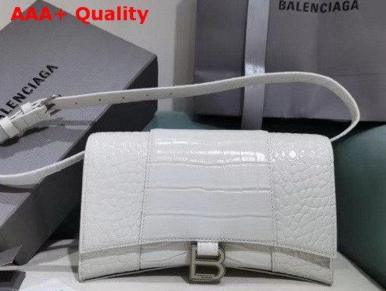Balenciaga Hourglass Sling Bag Shoulder Bag in White Shiny Crocodile Embossed Calfskin Replica