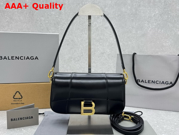 Balenciaga Hourglass Sling Bag Small in Black Shiny Box Calfskin Shiny Gold Hardware Replica