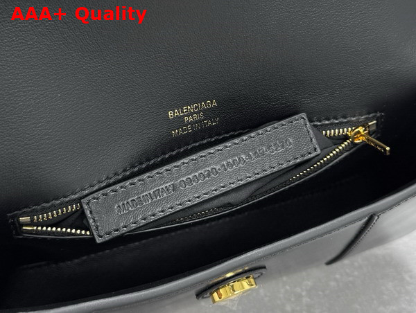 Balenciaga Hourglass Sling Bag Small in Black Shiny Box Calfskin Shiny Gold Hardware Replica