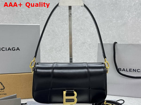 Balenciaga Hourglass Sling Bag Small in Black Shiny Box Calfskin Shiny Gold Hardware Replica