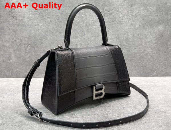 Balenciaga Hourglass Small Handbag in Black and Grey Crocodile Embossed Calfskin Replica