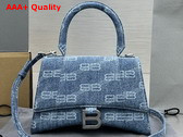 Balenciaga Hourglass Small Handbag in Blue BB Monogram Bleached Denim Replica