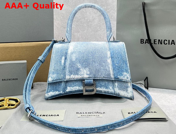 Balenciaga Hourglass Small Handbag in Blue Washed Denim Replica