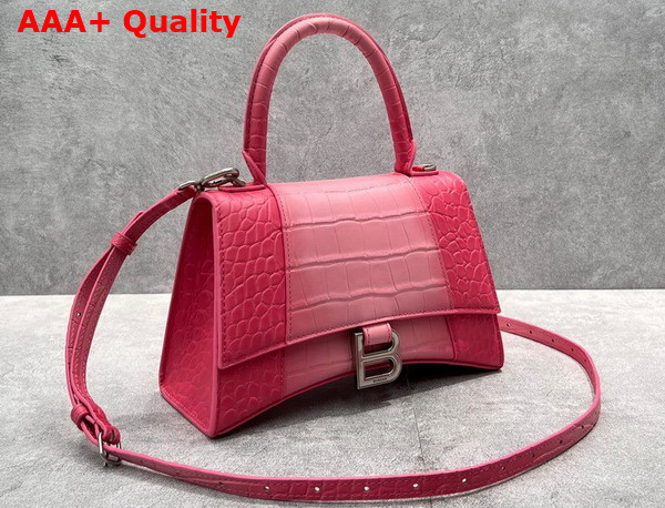 Balenciaga Hourglass Small Handbag in Pink and Light Pink Crocodile Embossed Calfskin Replica
