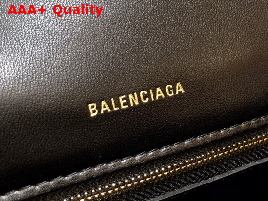 Balenciaga Hourglass Small Top Handbag in Black Shiny Crocodile Embossed Calfskin Aged Gold B Hardware Replica