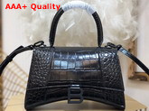 Balenciaga Hourglass Small Top Handbag in Black Shiny Crocodile Embossed Calfskin Matte Black B Hardware Replica