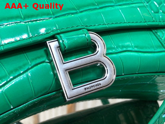 Balenciaga Hourglass Small Top Handbag in Green Shiny Crocodile Embossed Calfskin Aged Silver B Hardware Replica