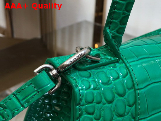 Balenciaga Hourglass Small Top Handbag in Green Shiny Crocodile Embossed Calfskin Aged Silver B Hardware Replica