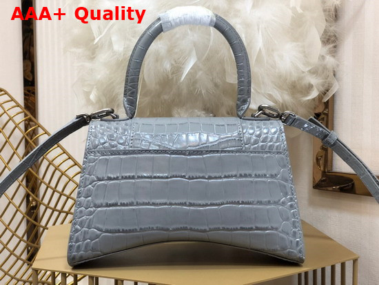 Balenciaga Hourglass Small Top Handbag in Grey Shiny Crocodile Embossed Calfskin Aged Silver B Hardware Replica