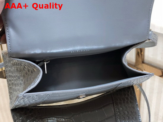 Balenciaga Hourglass Small Top Handbag in Grey Shiny Crocodile Embossed Calfskin Aged Silver B Hardware Replica