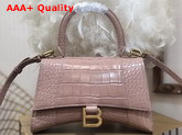 Balenciaga Hourglass Small Top Handbag in Nude Shiny Crocodile Embossed Calfskin Aged Gold B Hardware Replica