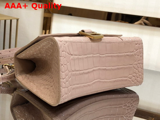 Balenciaga Hourglass Small Top Handbag in Nude Shiny Crocodile Embossed Calfskin Aged Gold B Hardware Replica