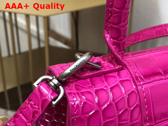 Balenciaga Hourglass Small Top Handbag in Rose Shiny Crocodile Embossed Calfskin Aged Silver B Hardware Replica