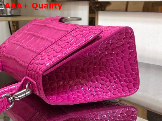 Balenciaga Hourglass Small Top Handbag in Rose Shiny Crocodile Embossed Calfskin Aged Silver B Hardware Replica