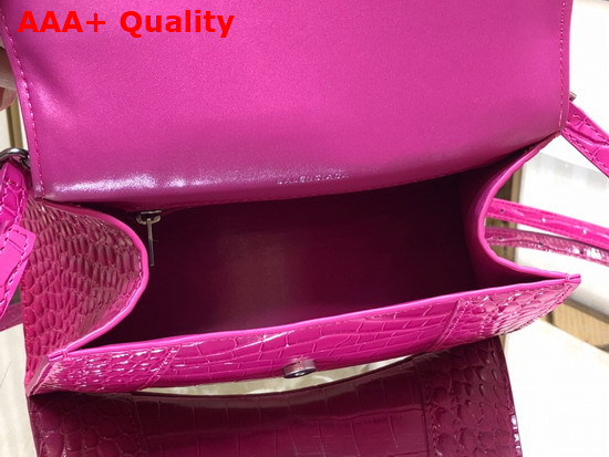 Balenciaga Hourglass Small Top Handbag in Rose Shiny Crocodile Embossed Calfskin Aged Silver B Hardware Replica