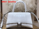 Balenciaga Hourglass Small Top Handbag in White Shiny Crocodile Embossed Calfskin Aged Silver B Hardware Replica