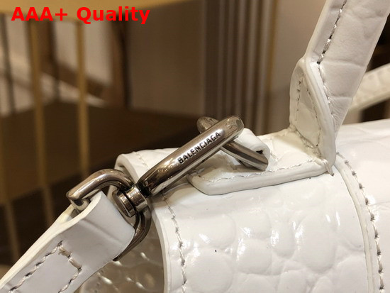 Balenciaga Hourglass Small Top Handbag in White Shiny Crocodile Embossed Calfskin Aged Silver B Hardware Replica