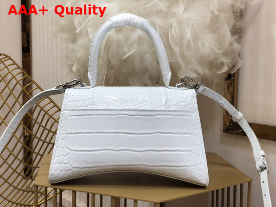 Balenciaga Hourglass Small Top Handbag in White Shiny Crocodile Embossed Calfskin Aged Silver B Hardware Replica