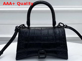 Balenciaga Hourglass Small Top Handle Bag in Black Crocodile Embossed Shiny Calfskin Replica