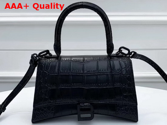 Balenciaga Hourglass Small Top Handle Bag in Black Crocodile Embossed Shiny Calfskin Replica