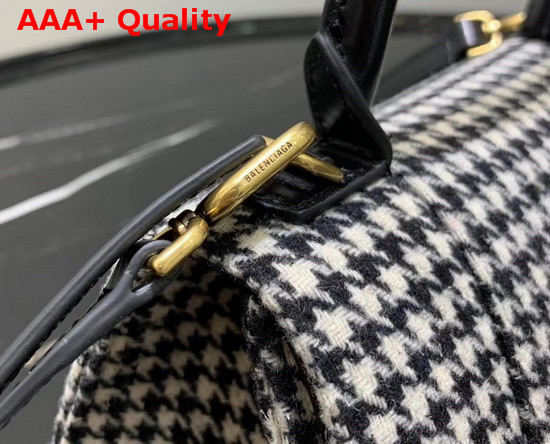 Balenciaga Hourglass Small Top Handle Bag in Black and White Wool Tweed Replica