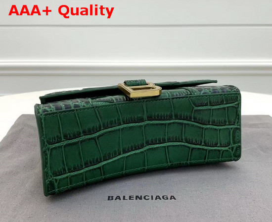 Balenciaga Hourglass Small Top Handle Bag in Green Crocodile Embossed Shiny Calfskin Replica