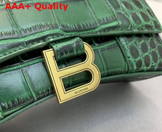 Balenciaga Hourglass Small Top Handle Bag in Green Crocodile Embossed Shiny Calfskin Replica
