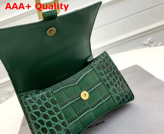 Balenciaga Hourglass Small Top Handle Bag in Green Crocodile Embossed Shiny Calfskin Replica