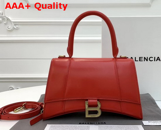 Balenciaga Hourglass Small Top Handle Bag in Red Shiny Box Calfskin Replica