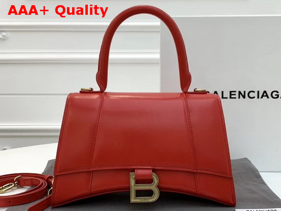 Balenciaga Hourglass Small Top Handle Bag in Red Shiny Box Calfskin Replica