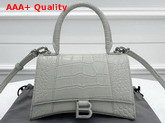 Balenciaga Hourglass Small Top Handle Bag in White Crocodile Embossed Shiny Calfskin Replica