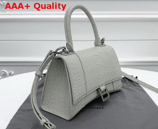 Balenciaga Hourglass Small Top Handle Bag in White Crocodile Embossed Shiny Calfskin Replica
