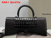 Balenciaga Hourglass Stretched Top Handle Bag in Black Shiny Crocodile Embossed Calfskin Matte Black Hardware Replica