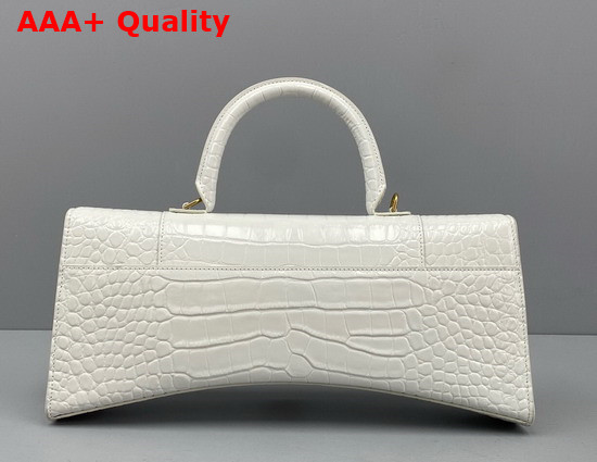Balenciaga Hourglass Stretched Top Handle Bag in White Shiny Crocodile Embossed Calfskin Aged Gold Hardware Replica