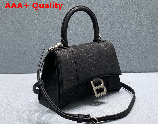 Balenciaga Hourglass XS Handbag in Glitter Material in Black Replica