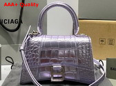 Balenciaga Hourglass XS Handbag in Light Purple Shiny Crocodile Embossed Calfskin Replica