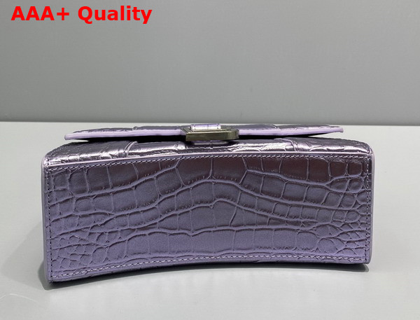 Balenciaga Hourglass XS Handbag in Light Purple Shiny Crocodile Embossed Calfskin Replica