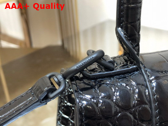 Balenciaga Hourglass XS Top Handbag in Black Shiny Crocodile Embossed Calfskin Black Matte B Hardware Replica