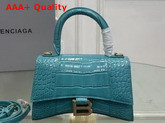 Balenciaga Hourglass XS Top Handbag in Blue Shiny Crocodile Embossed Calfskin Aged Silver Hardware Replica