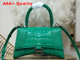 Balenciaga Hourglass XS Top Handbag in Green Shiny Crocodile Embossed Calfskin Aged Silver Hardware Replica