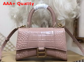 Balenciaga Hourglass XS Top Handbag in Nude Shiny Crocodile Embossed Calfskin Aged Gold B Hardware Replica