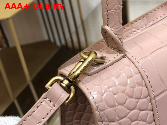 Balenciaga Hourglass XS Top Handbag in Nude Shiny Crocodile Embossed Calfskin Aged Gold B Hardware Replica