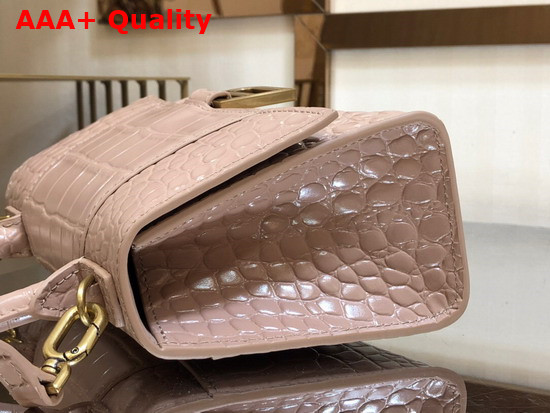 Balenciaga Hourglass XS Top Handbag in Nude Shiny Crocodile Embossed Calfskin Aged Gold B Hardware Replica
